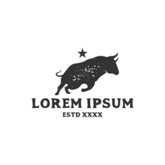 vintage logo Angry Bull or Taurus Mascot. Vector Illustration