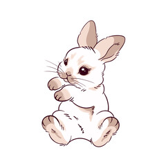 little brown rabbit, fluffy white bunny, hand-drawn illustration highlighted on a white background in soft colors, cartoon style, symbol of happy Easter, rabbit portrait, easter bunny.