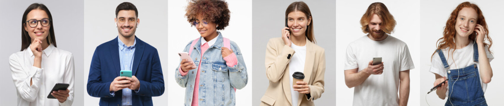 Group Portrait Of Smiling Diverse People With Their Phones