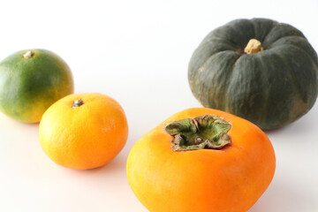 柿と野菜たち（シンプル白背景）