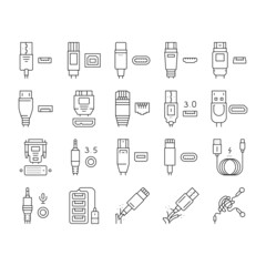 Usb Cable And Port Purchases Icons Set Vector