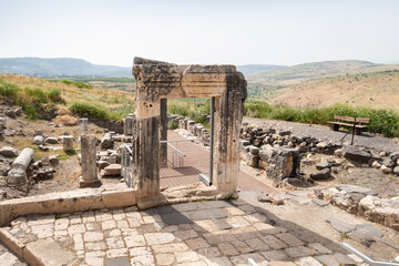 The ruins  of a 4th century AD synagogue located near on Mount Arbel, located on the coast of Lake Kinneret - the Sea of Galilee, near the city of Tiberias, in northern Israel