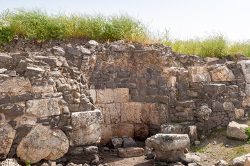 The ruins  of a 4th century AD synagogue located near on Mount Arbel, located on the coast of Lake Kinneret - the Sea of Galilee, near the city of Tiberias, in northern Israel