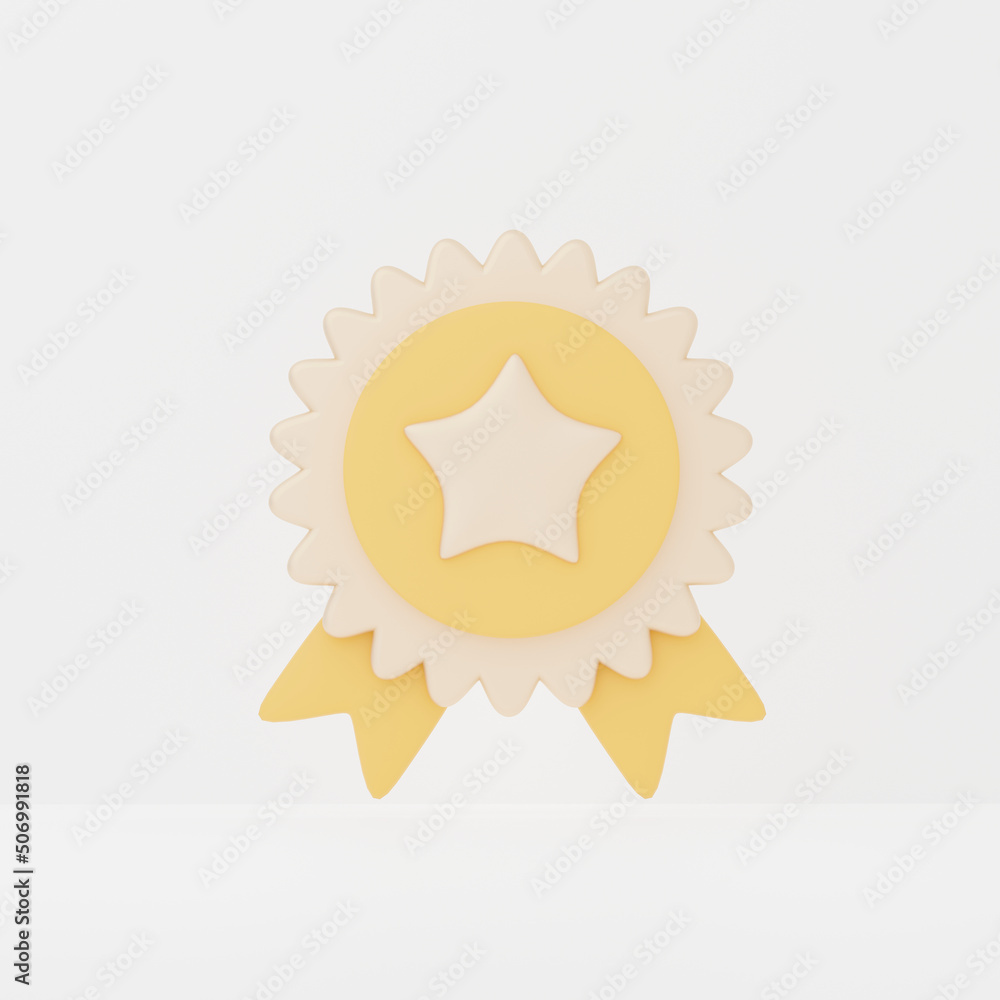 Poster 3d rendering of winner medal award icon on clean background for mock up and web banner. cartoon inte