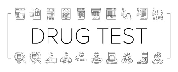 Drug Test Examination Device Icons Set Vector - obrazy, fototapety, plakaty