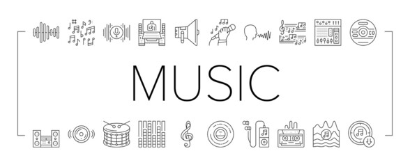 Music Record Studio Equipment Icons Set Vector