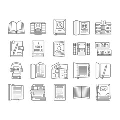 Book Educational Literature Read Icons Set Vector