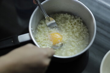 Boiled noodles with eggs, home style