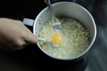 Boiled noodles with eggs, home style