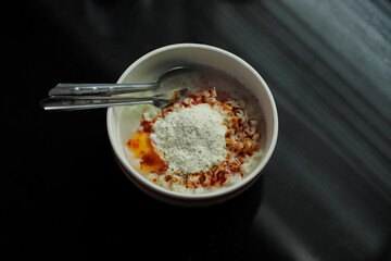 Boiled noodles with eggs, home style