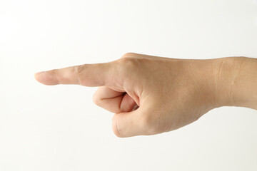 右手の指差しのポーズ（シンプル白背景）
