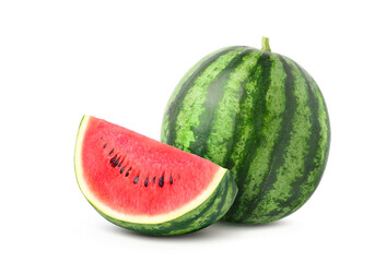 Juicy watermelon with sliced isolated on white background. Clipping path.