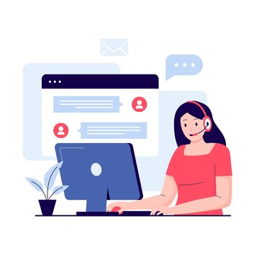 Online Customer Support Live Chat Illustration Concept. Illustration For Websites, Landing Pages, Mobile Applications, Posters And Banners. Trendy Flat Vector Illustration