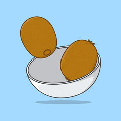Bowl Of Kiwi Cartoon Vector Illustration. Kiwi Fruit Flat Icon Outline
