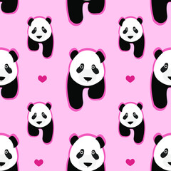 Children's pattern. walking panda pattern. Animal themed background. Pink pattern for covers, bed linen wallpapers, backgrounds