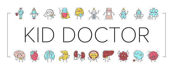 Kid Doctor Disease Treatment Icons Set Vector