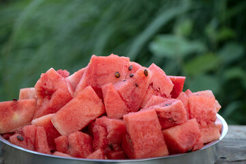 watermelon sliced pieces in a bowl