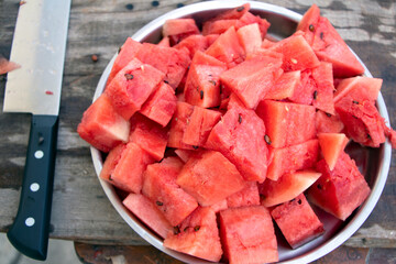 watermelon sliced pieces in a bowl