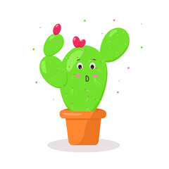 the character is a cactus with a pink flower in a pot of kawaii emotions