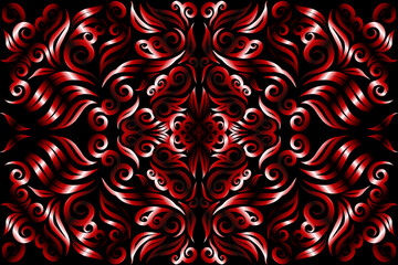 Beautiful red and white colour caleidoscope gradient flower line art pattern wallpaper of indonesian traditional abstract batik  ethnic dayak ornament for commercial  ads