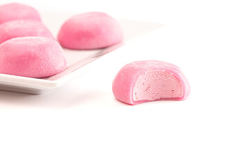 Pink Mochi Ice Cream on a White Background