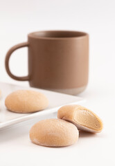 Coffee Flavored Mochi Ice Cream on a White Background