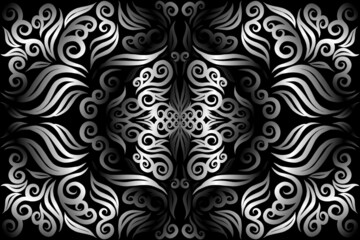 Beautiful black and white colour caleidoscope gradient flower line art pattern wallpaper of indonesian traditional abstract batik  ethnic dayak ornament for commercial  ads