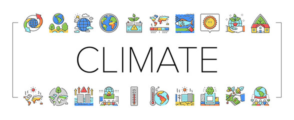 Climate Change And Environment Icons Set Vector