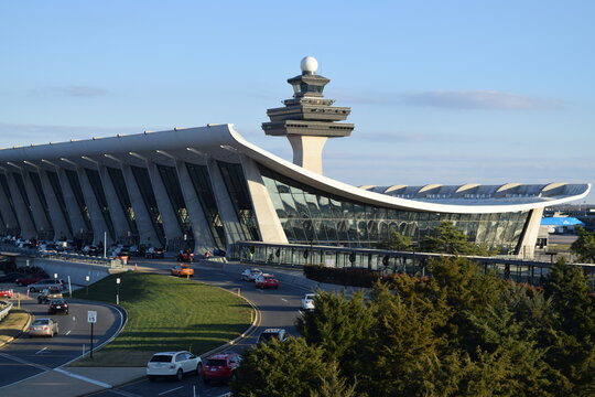 Iconic "Jet-Age" Terminal Building and ATC Control Tower at Dulles International Airport - Washington D.C. , USA