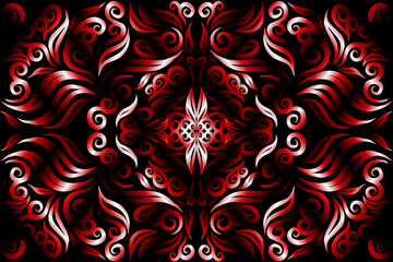 Beautiful red and white colour caleidoscope gradient flower line art pattern wallpaper of indonesian traditional abstract batik  ethnic dayak ornament for commercial  ads