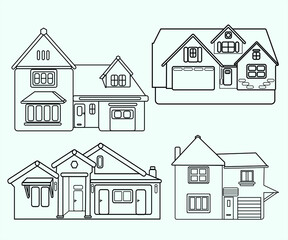 House drawing illustration for coloring book-set of houses icons