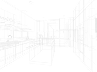 abstract sketch design of kitchen room ,3d rendering