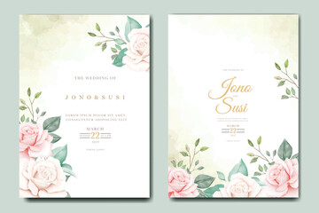 wedding invitation card with floral and leaves watercolor