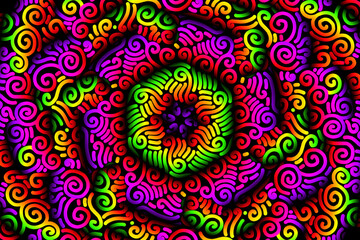 Beautiful glow colour caleidoscope gradient flower line art pattern wallpaper of indonesian traditional abstract batik  ethnic dayak ornament for commercial  ads