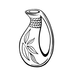 Hand-drawn set of olive oil bottle isolated on a white background. Extra virgin olive oil. Vintage style. Vector illustration in Doodle style