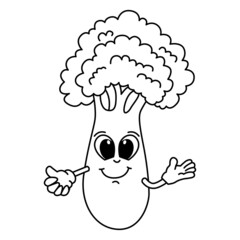 Cute broccoli cartoon coloring page illustration vector. For kids coloring book.