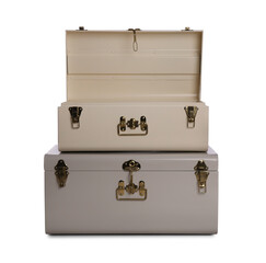 Two stylish storage trunks isolated on white