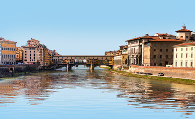 Panoramic view of Florence with  Ponte Vecchio over Arno river -  Florence, Italy