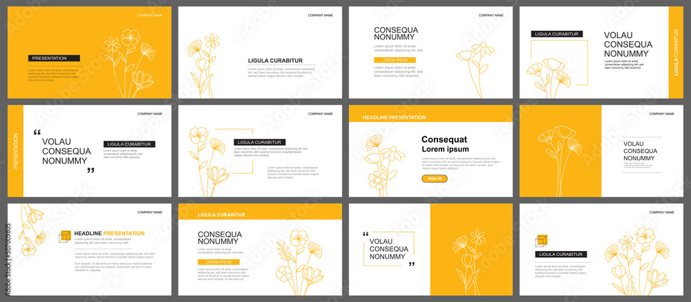 Canvas Prints presentation and slide layout background. design yellow pastel leaves and flower template. use for k