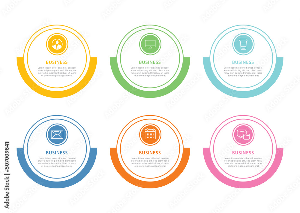 Poster infographics circle timeline with 6 data template. vector illustration abstract background. can be u