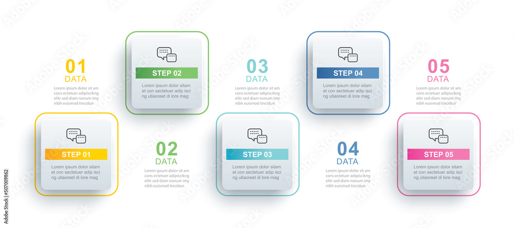 Poster 5 data infographics square tab paper index template. vector illustration abstract background.