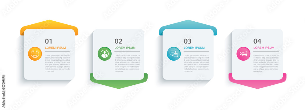 Poster 4 data infographics square tab paper index template. vector illustration abstract background.