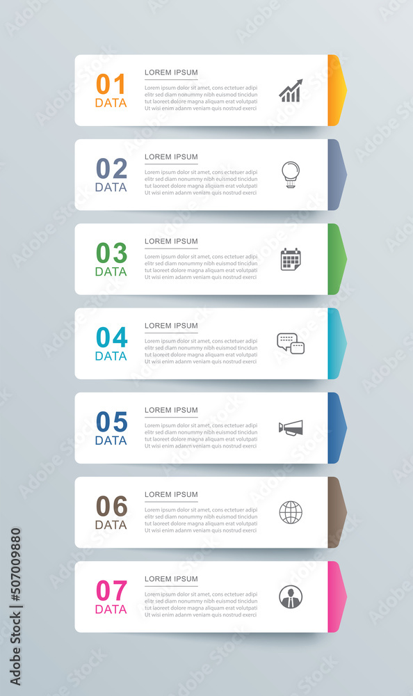 Poster 7 data infographics tab paper index template. vector illustration abstract background.