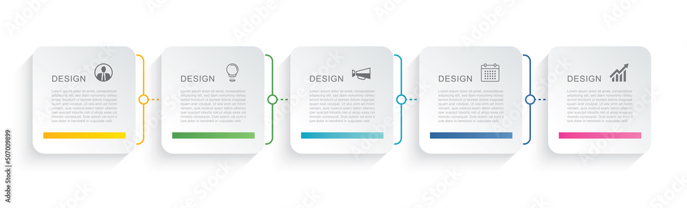 Poster 5 data infographics square tab paper index template. vector illustration abstract background.