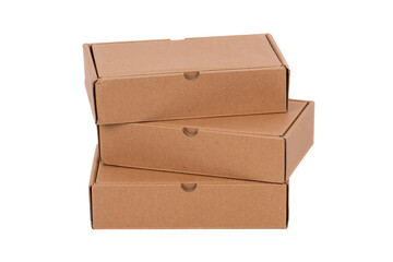 Brown cardboard boxes isolated on white background, copy space.