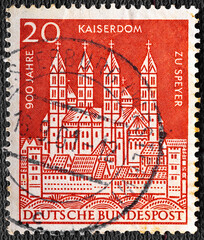 GERMANY - CIRCA 1961: a postage stamp printed in Germany showing Speyer Cathedral. 900 years Kaiserdom Speyer, circa 1961