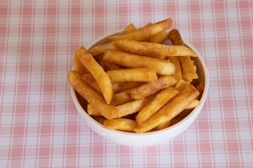 top view of a bowl full of french fries