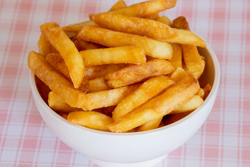 top view of a bowl full of french fries