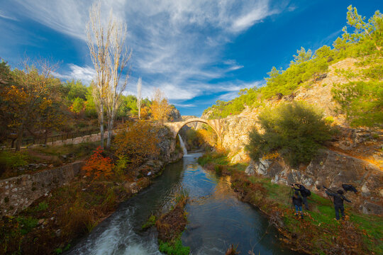 Turkey (clandras) Cilandiras Bridge in Karahall Turkey, Long exposure and selective focus photo of ancient bridge local name is Clandras Koprusu