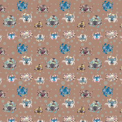 Pattern with colored crabs on a neutral background